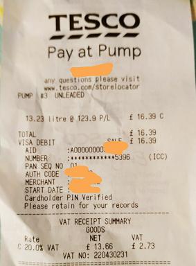Petrol receipt