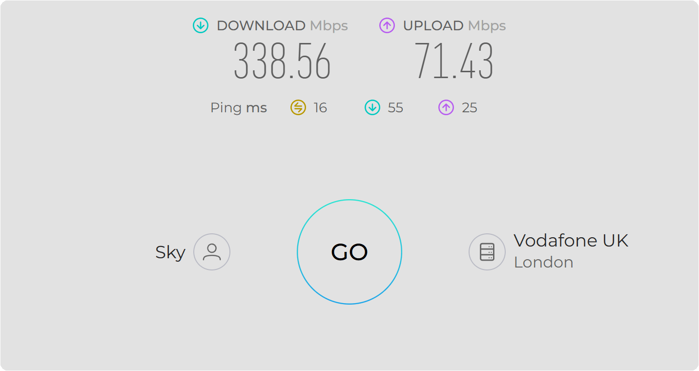 带天线延长线的测速结果:16ms・↓338mbps・↑70mbps